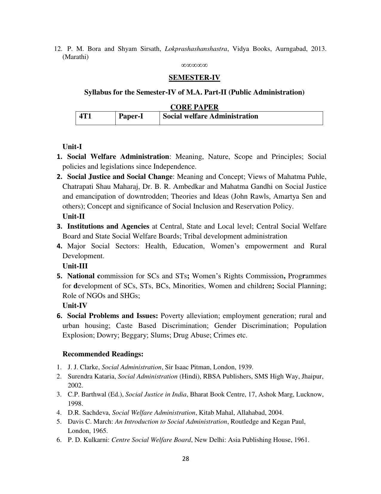 RTMNU Department of Public Administration of M. A. (Public Administration) course under Choice Based Credit and Semester System (M. A. (Public Administration) (CBCS)) Syllabus. - Page 28