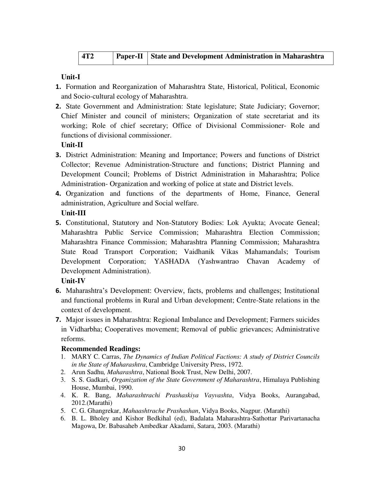 RTMNU Department of Public Administration of M. A. (Public Administration) course under Choice Based Credit and Semester System (M. A. (Public Administration) (CBCS)) Syllabus. - Page 30