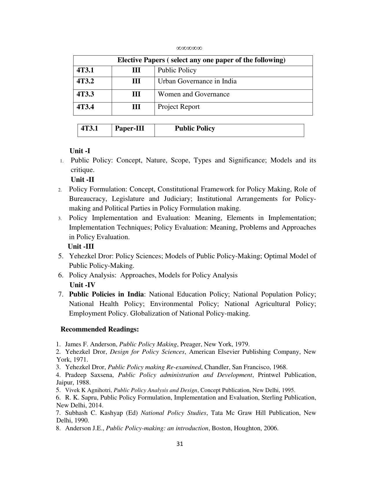 RTMNU Department of Public Administration of M. A. (Public Administration) course under Choice Based Credit and Semester System (M. A. (Public Administration) (CBCS)) Syllabus. - Page 31