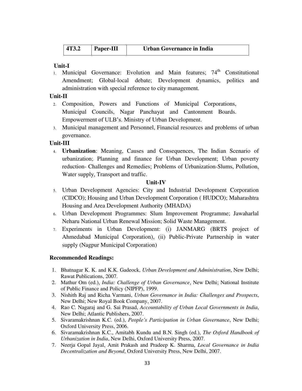 RTMNU Department of Public Administration of M. A. (Public Administration) course under Choice Based Credit and Semester System (M. A. (Public Administration) (CBCS)) Syllabus. - Page 33