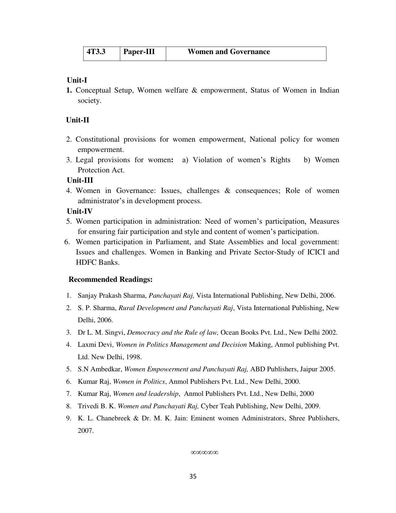 RTMNU Department of Public Administration of M. A. (Public Administration) course under Choice Based Credit and Semester System (M. A. (Public Administration) (CBCS)) Syllabus. - Page 35