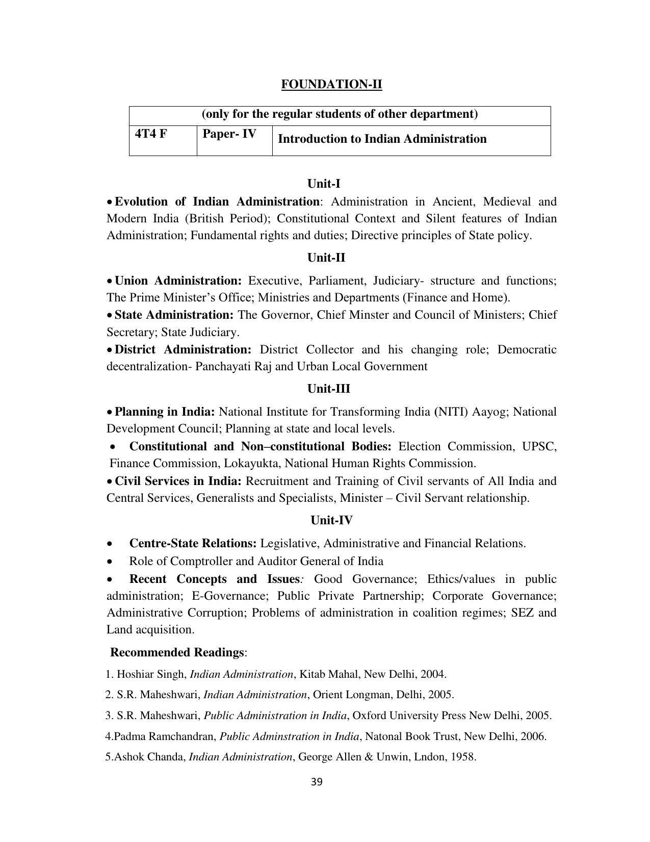 RTMNU Department of Public Administration of M. A. (Public Administration) course under Choice Based Credit and Semester System (M. A. (Public Administration) (CBCS)) Syllabus. - Page 39
