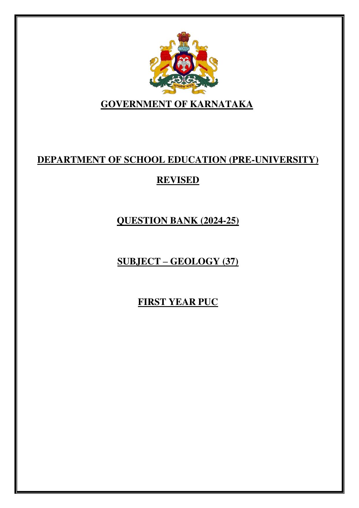 Karnataka 1st PUC Question Bank 2025 - Geology - Page 1