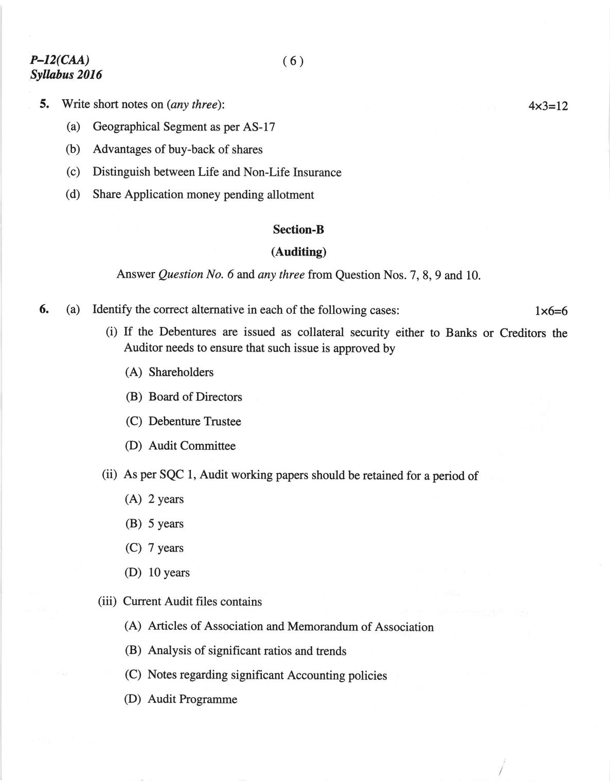 ICMAI June 2018 Company Accounts and Audit Question Paper - Page 6