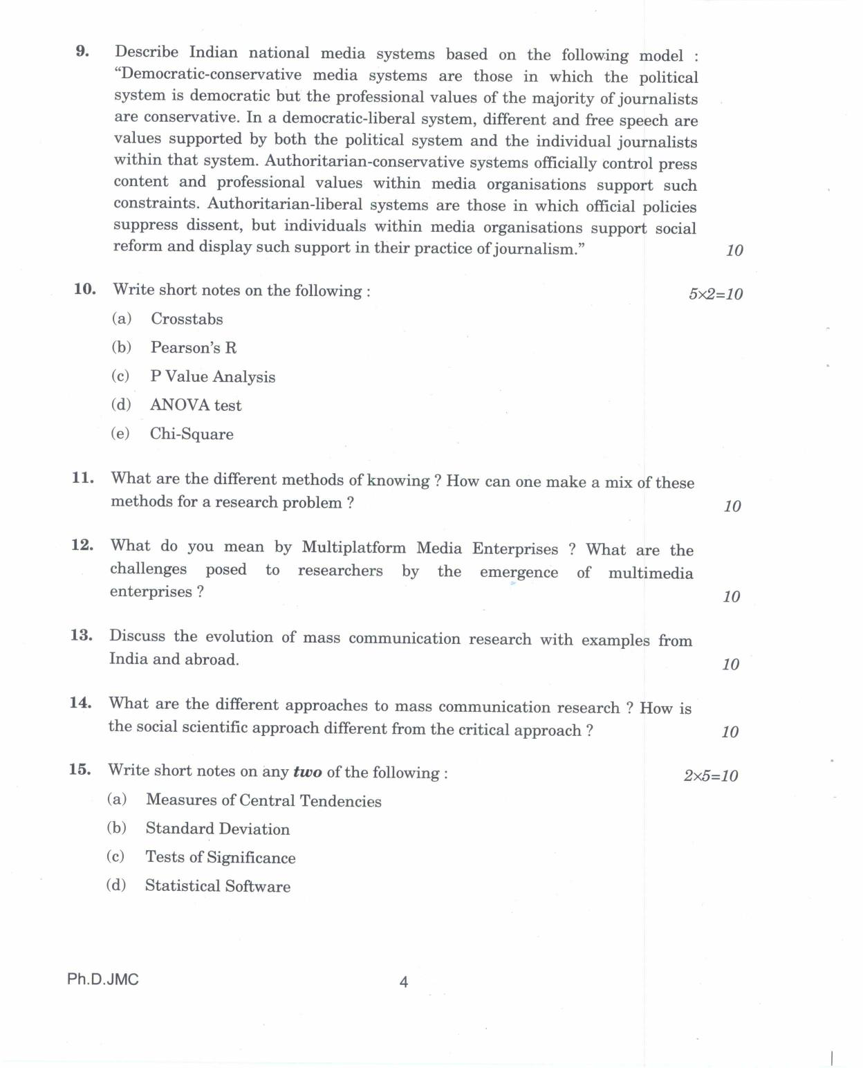 IGNOU PhD Entrance Test Ph.D. In Journalism And Mass Communication 2017 Question Paper - Page 4