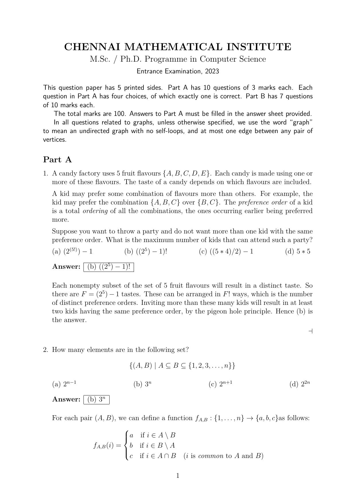 MSc/PhD Mathematics 2023 Solutions - Page 1