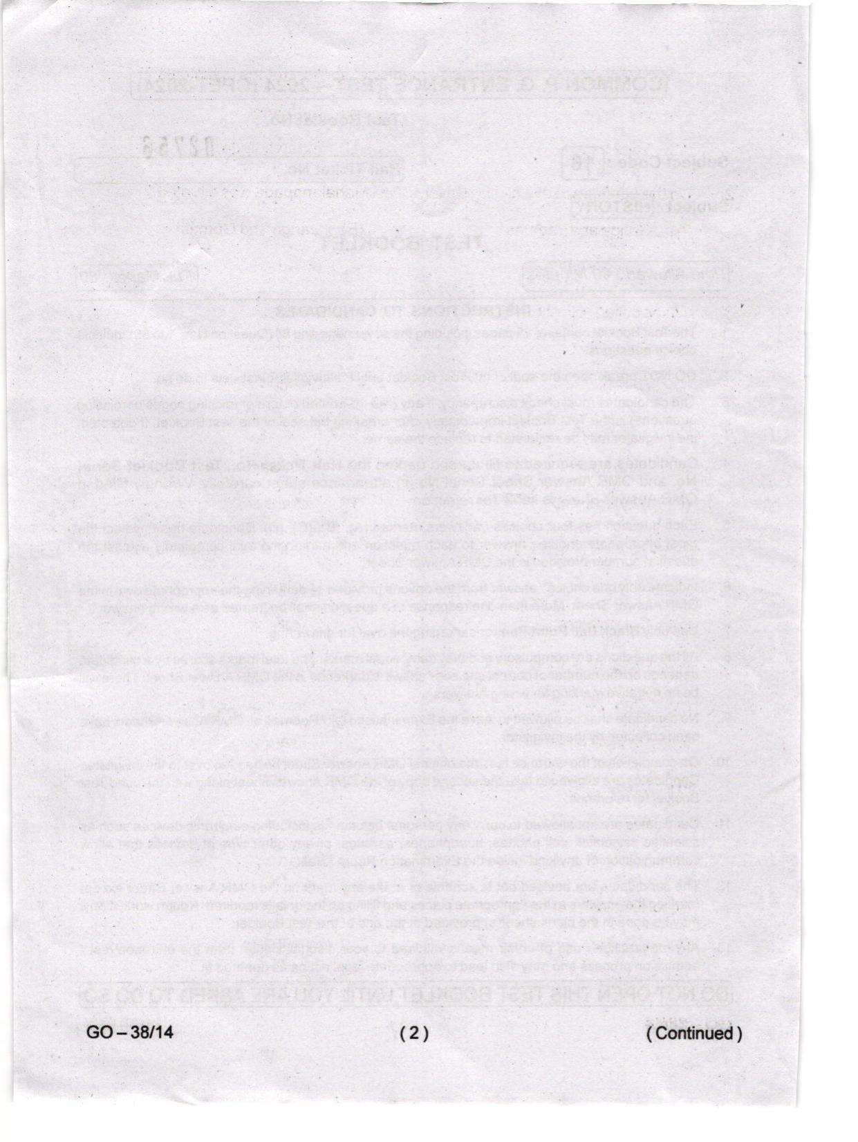 Odisha CPET 2024 HISTORY Question Papers - Page 2