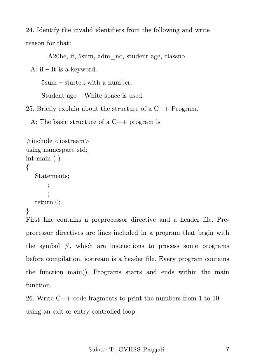Kerala Plus One 2022 Computer Science Question Paper & Key - Page 7