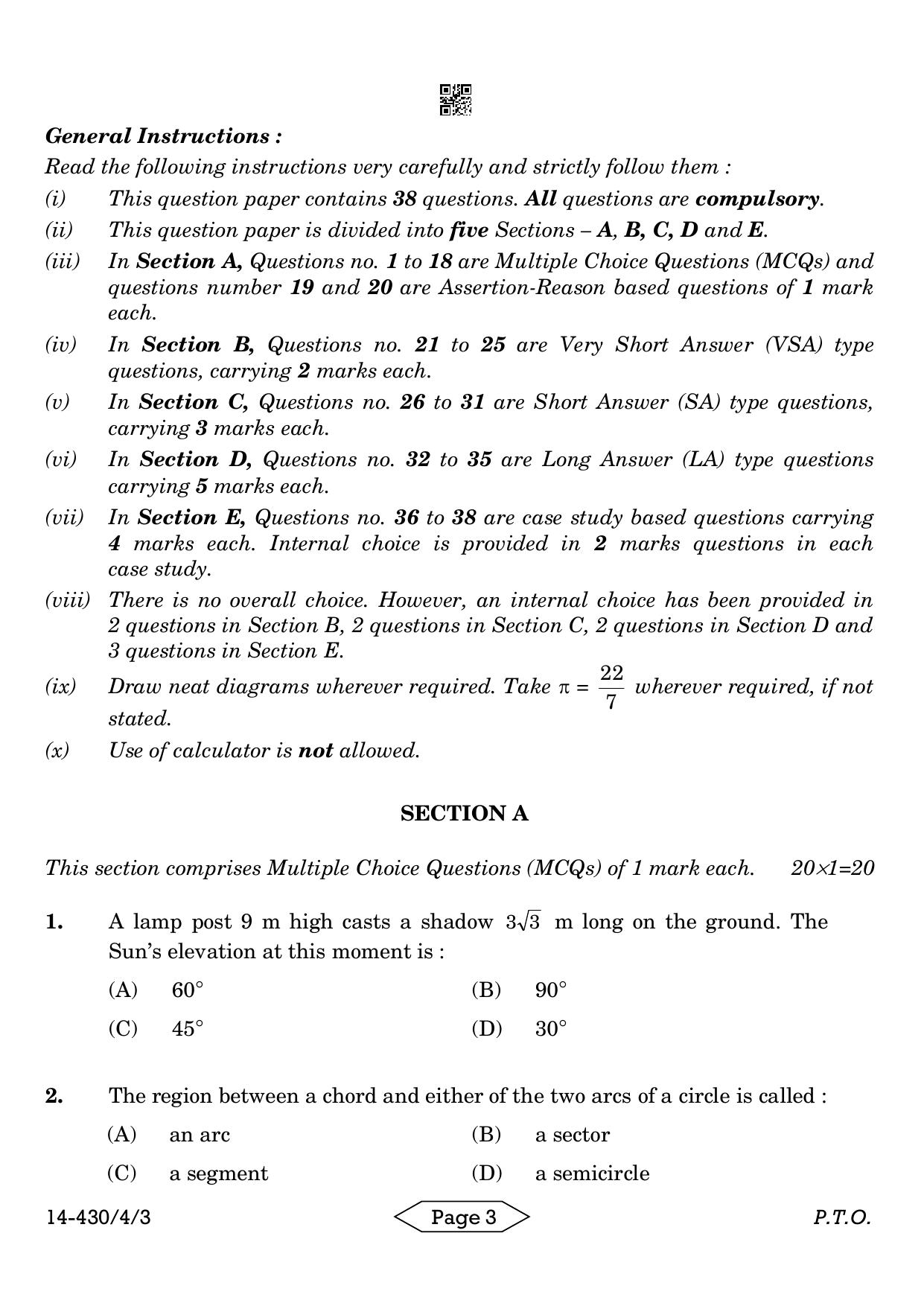 CBSE Class 10 430-4-3 Mathematics Basic 2024 Question Paper - Page 3