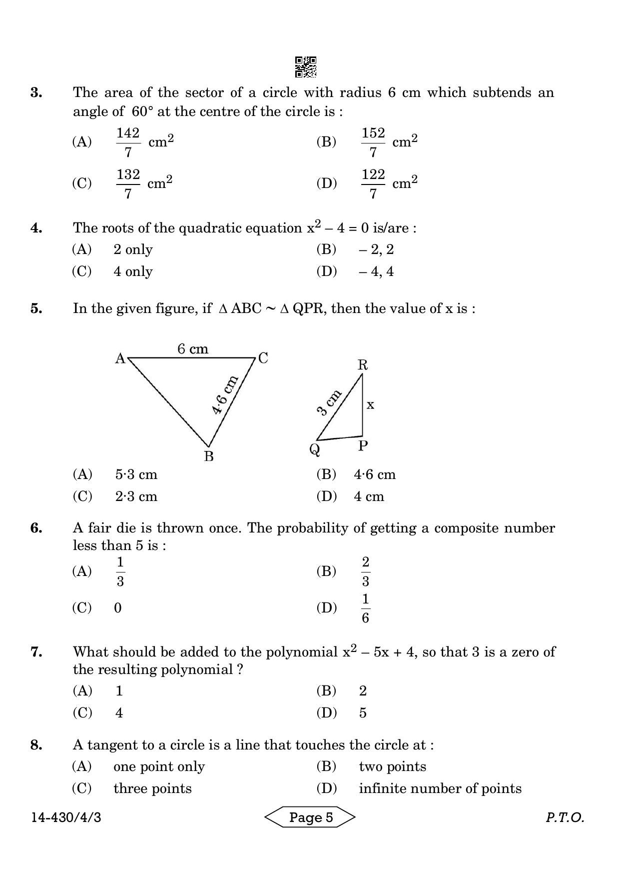 CBSE Class 10 430-4-3 Mathematics Basic 2024 Question Paper - Page 5