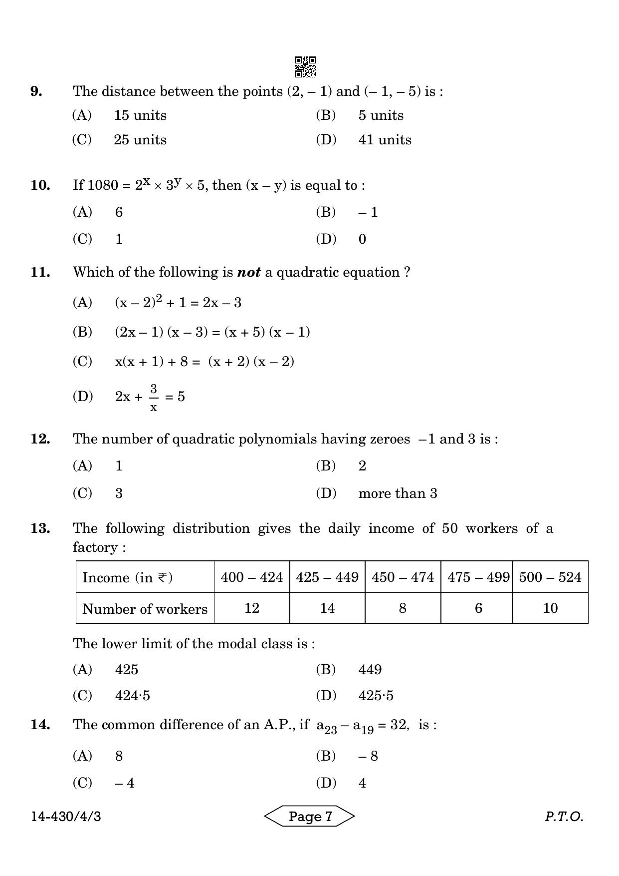 CBSE Class 10 430-4-3 Mathematics Basic 2024 Question Paper - Page 7