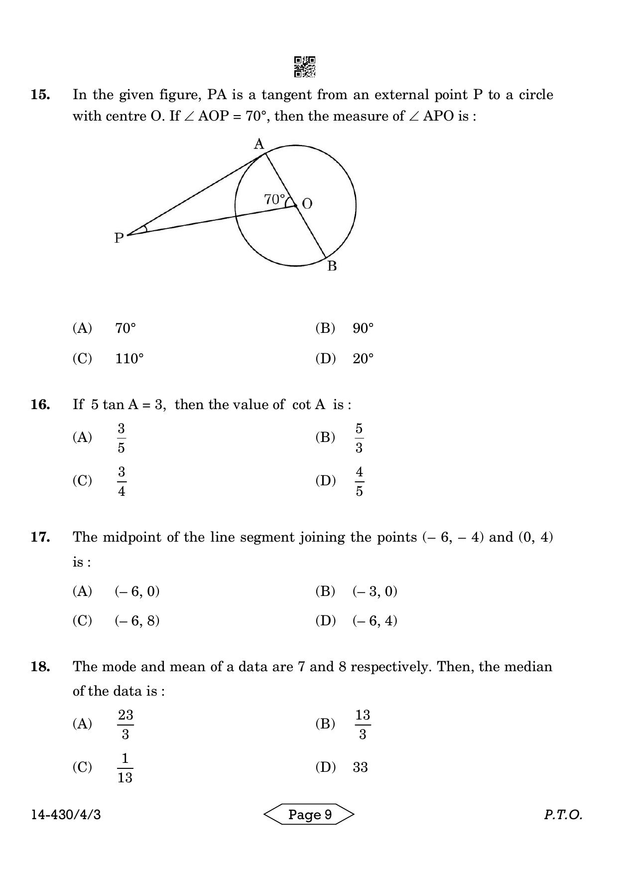 CBSE Class 10 430-4-3 Mathematics Basic 2024 Question Paper - Page 9