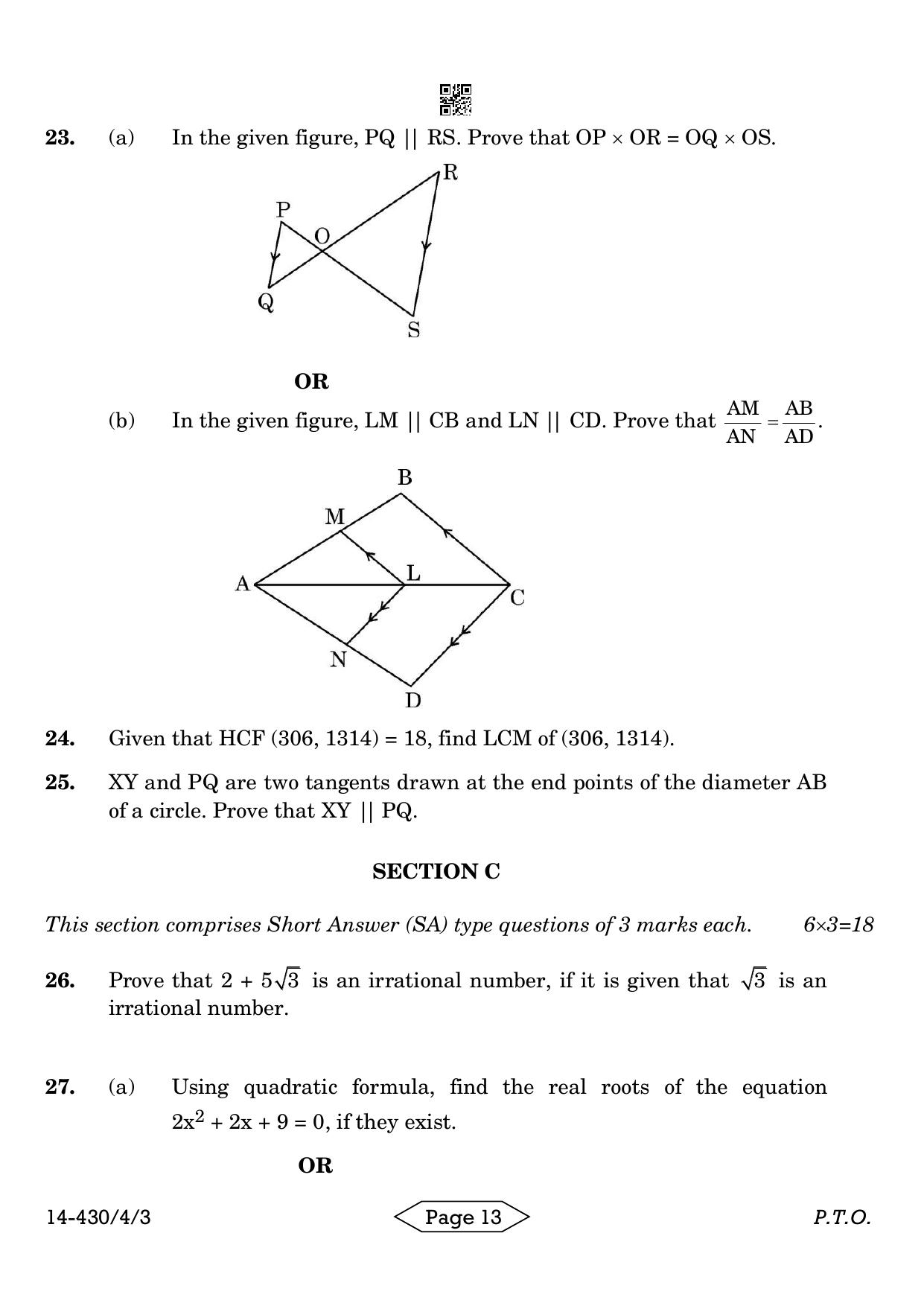 CBSE Class 10 430-4-3 Mathematics Basic 2024 Question Paper - Page 13