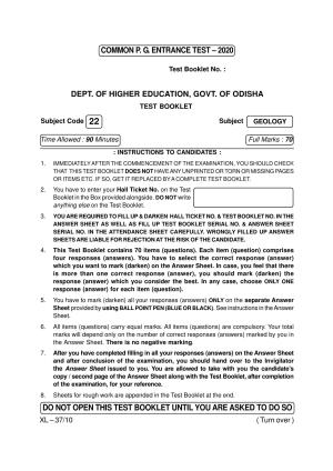 Odisha CPET GEOLOGY 2020 Question Paper