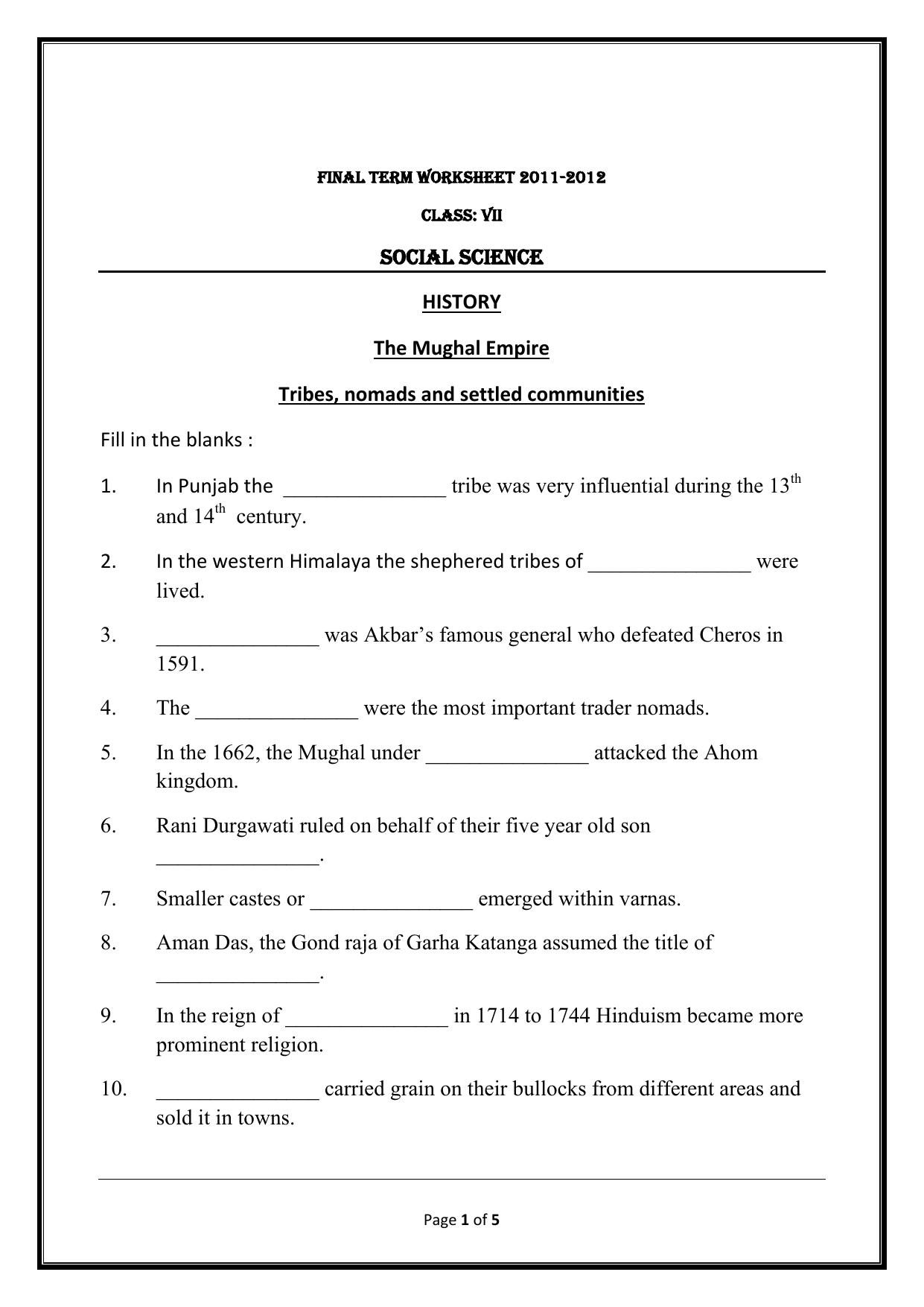 CBSE Worksheets for Class 7 Geography Assignment 3 - Page 1