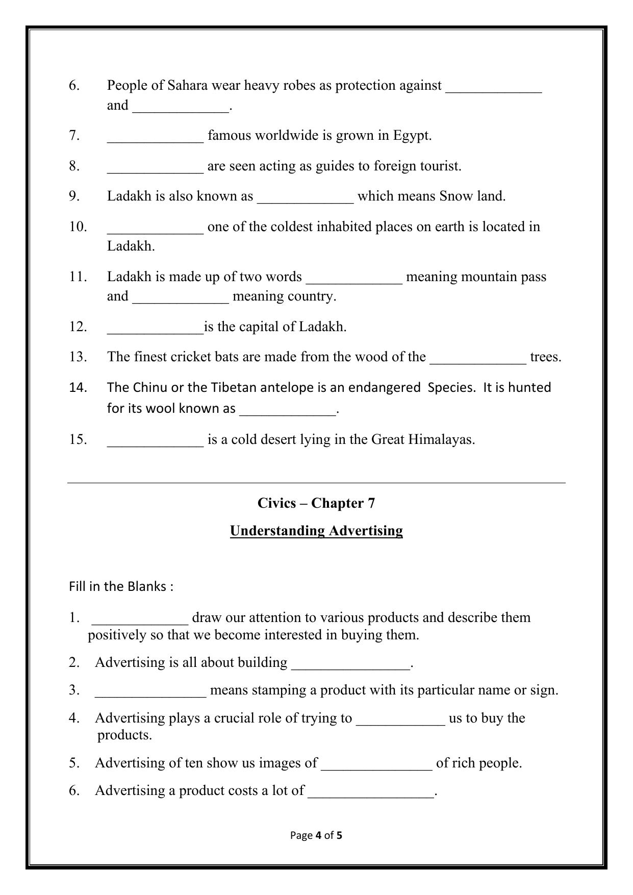 CBSE Worksheets for Class 7 Geography Assignment 3 - Page 4