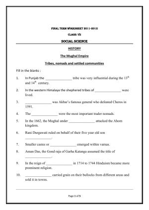 CBSE Worksheets for Class 7 Geography Assignment 3
