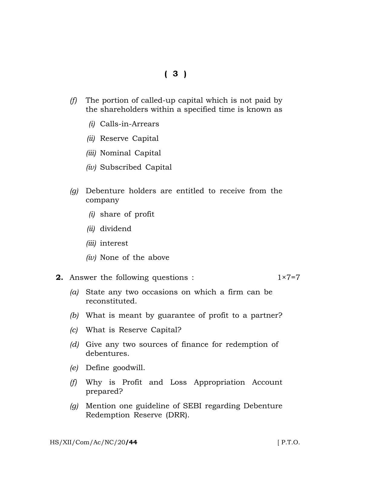 Meghalaya Board (MBOSE) Class 12 ACCOUNTANCY (Commerce) ( New Course ) 2020 Question Paper - Page 3