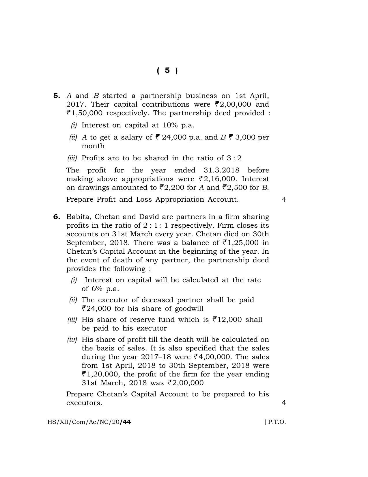 Meghalaya Board (MBOSE) Class 12 ACCOUNTANCY (Commerce) ( New Course ) 2020 Question Paper - Page 5
