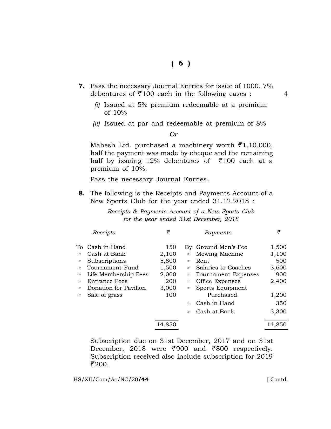 Meghalaya Board (MBOSE) Class 12 ACCOUNTANCY (Commerce) ( New Course ) 2020 Question Paper - Page 6