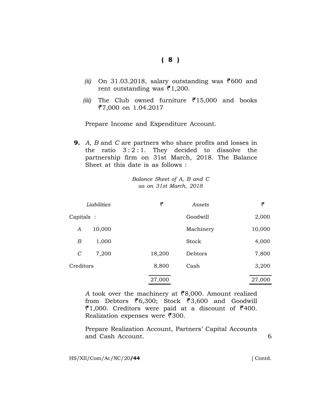 Meghalaya Board (MBOSE) Class 12 ACCOUNTANCY (Commerce) ( New Course ) 2020 Question Paper - Page 8