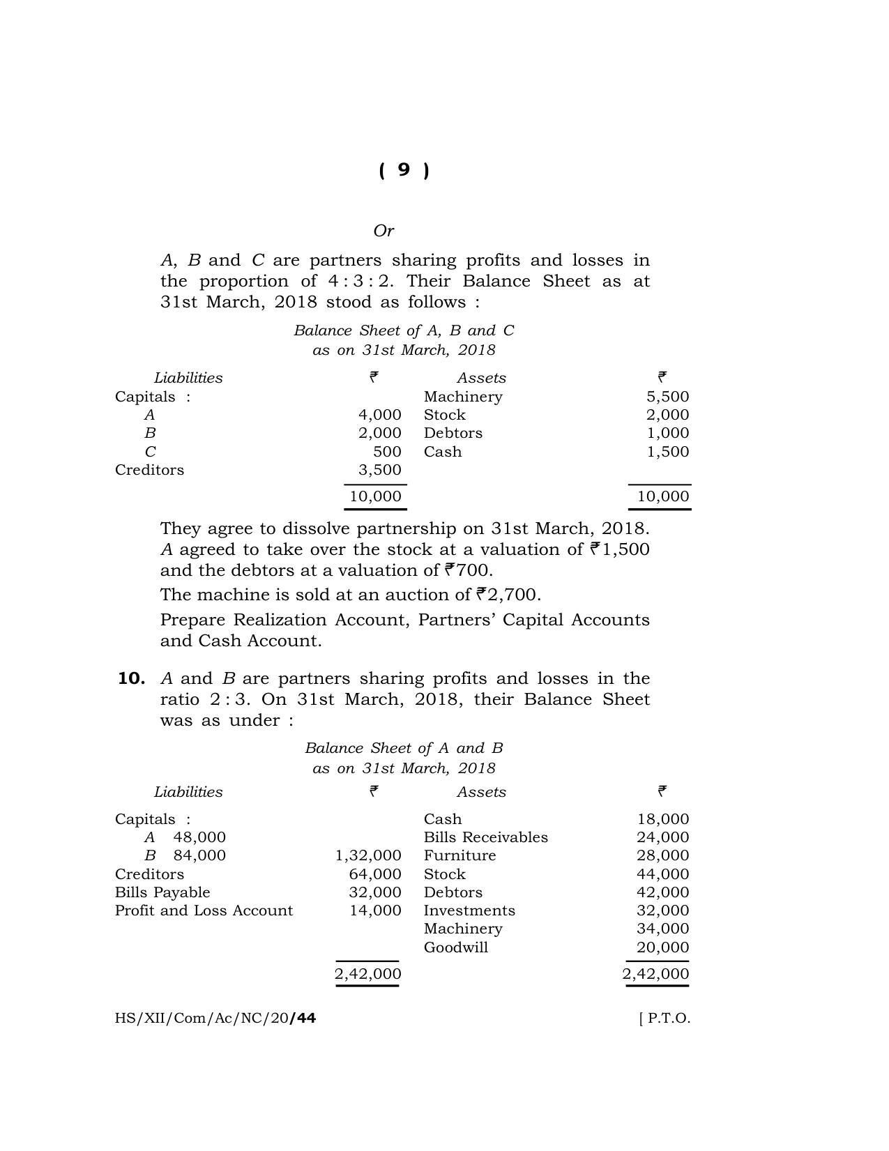 Meghalaya Board (MBOSE) Class 12 ACCOUNTANCY (Commerce) ( New Course ) 2020 Question Paper - Page 9