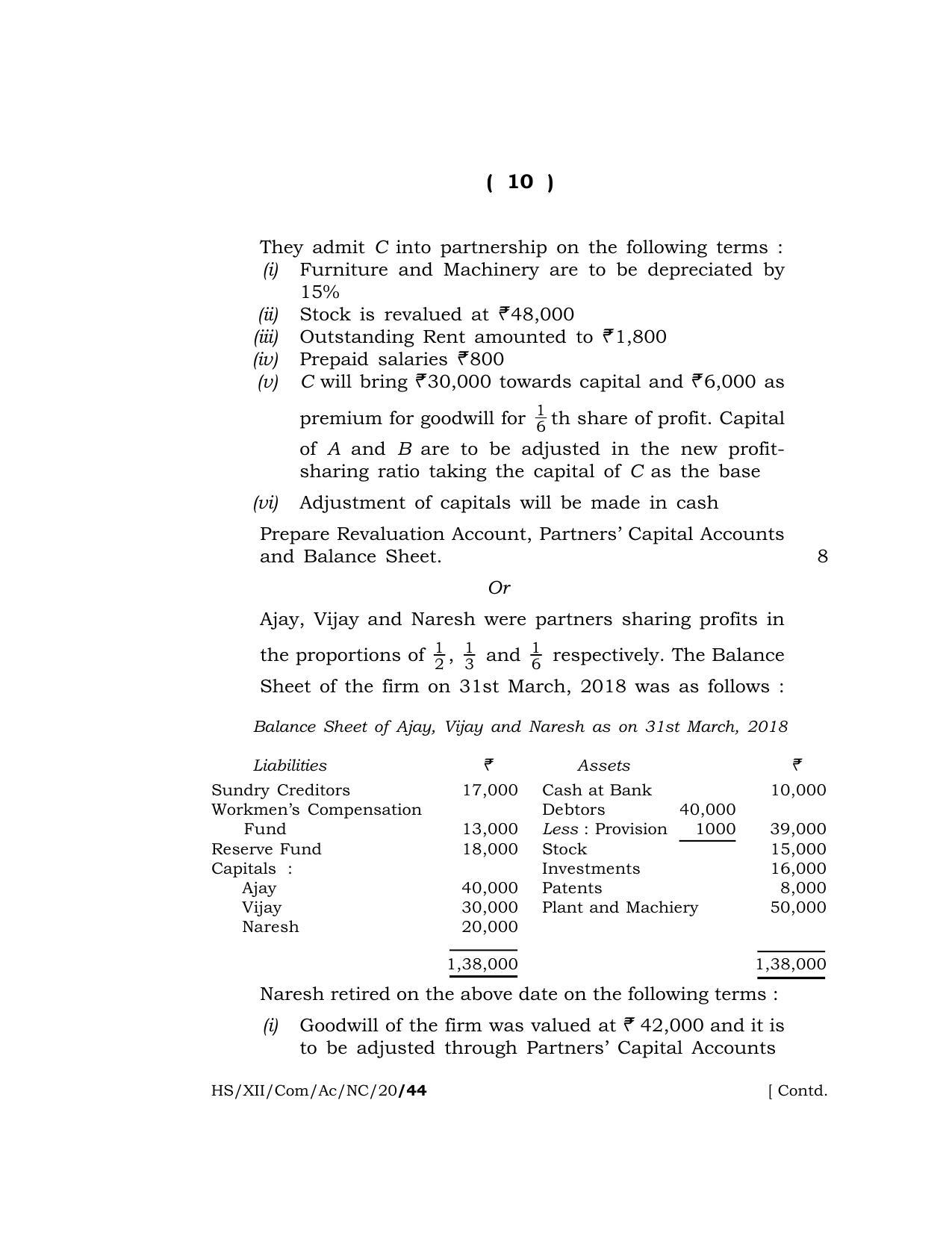 Meghalaya Board (MBOSE) Class 12 ACCOUNTANCY (Commerce) ( New Course ) 2020 Question Paper - Page 10