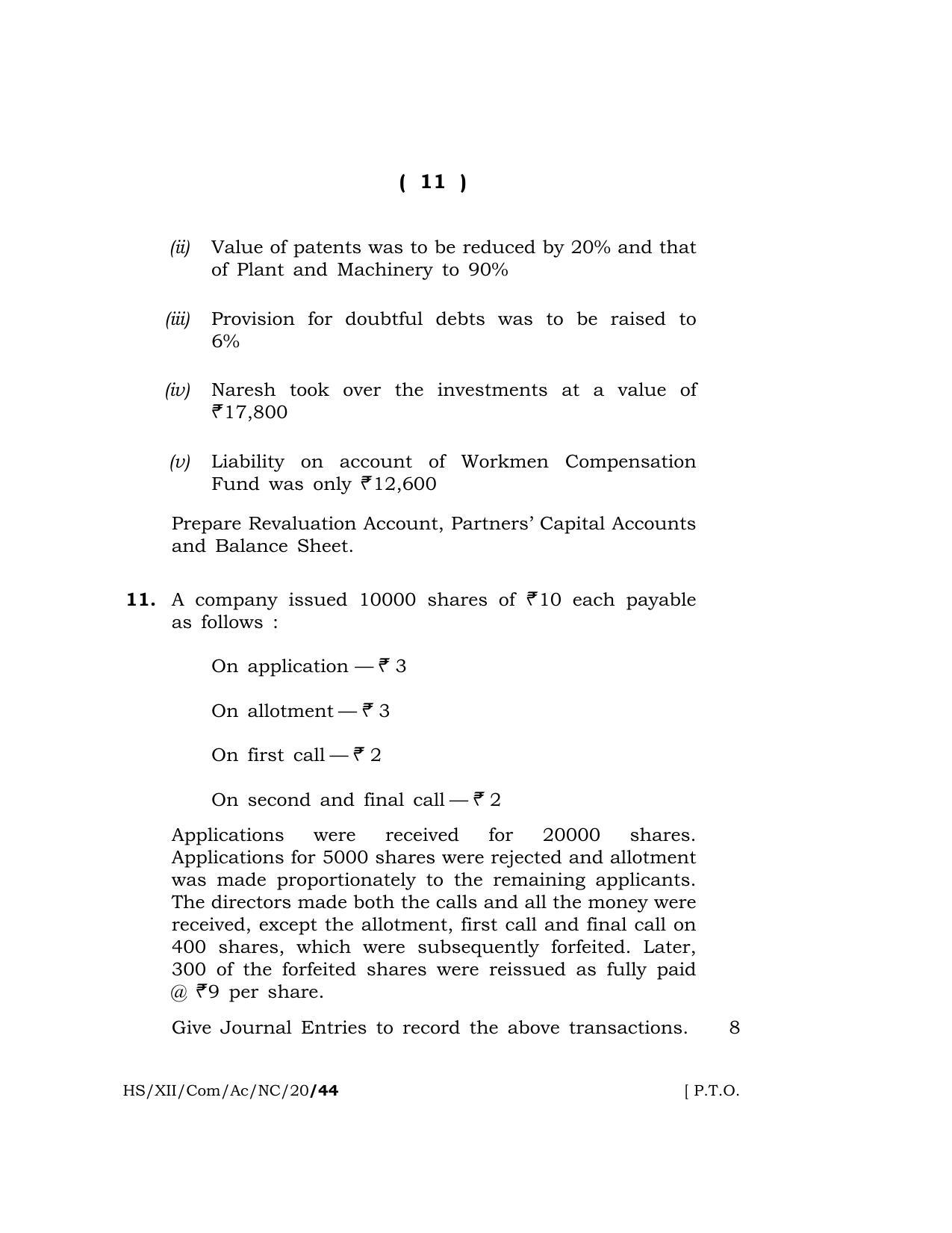 Meghalaya Board (MBOSE) Class 12 ACCOUNTANCY (Commerce) ( New Course ) 2020 Question Paper - Page 11