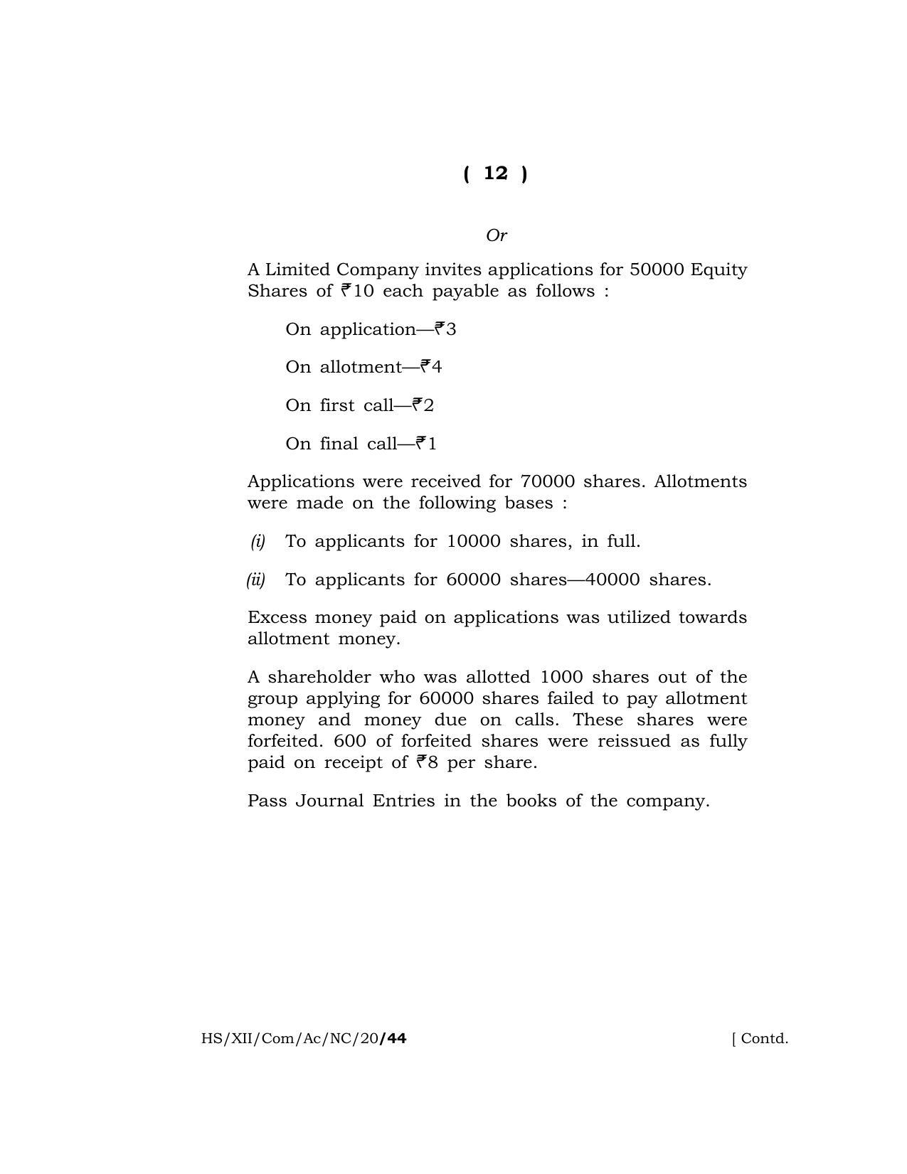 Meghalaya Board (MBOSE) Class 12 ACCOUNTANCY (Commerce) ( New Course ) 2020 Question Paper - Page 12