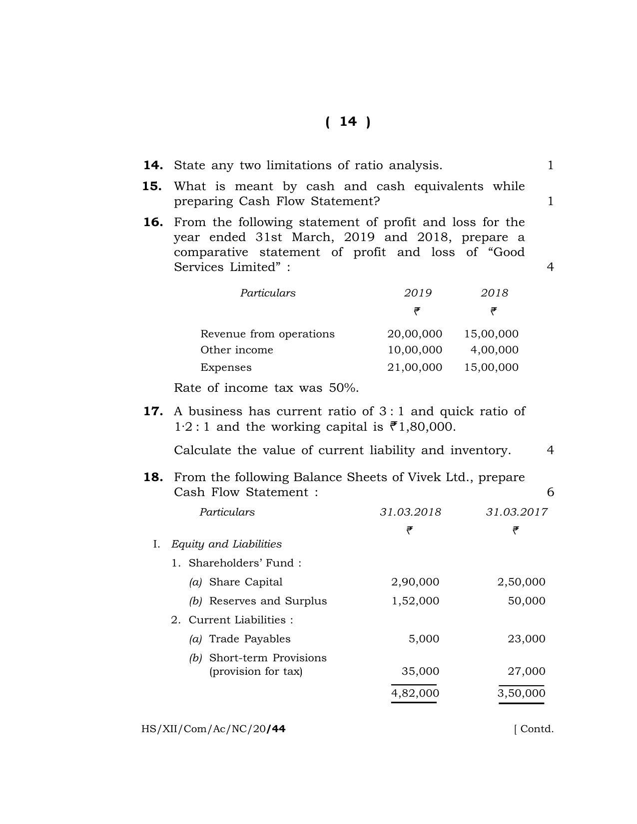 Meghalaya Board (MBOSE) Class 12 ACCOUNTANCY (Commerce) ( New Course ) 2020 Question Paper - Page 14