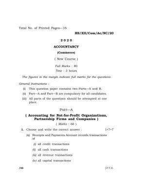 Meghalaya Board (MBOSE) Class 12 ACCOUNTANCY (Commerce) ( New Course ) 2020 Question Paper