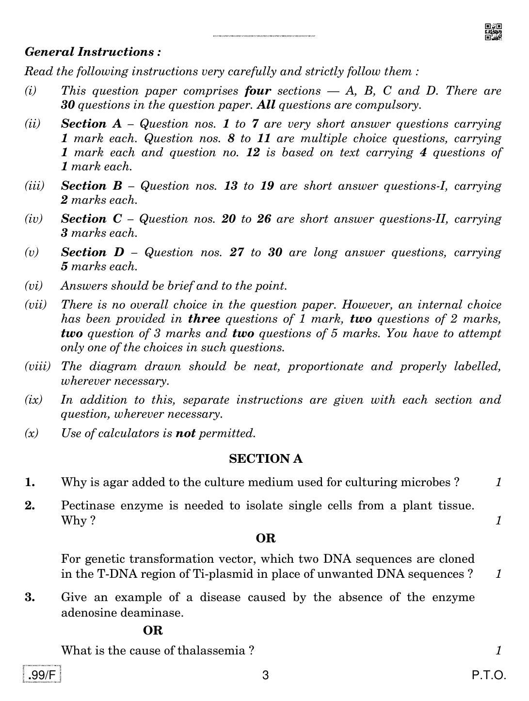 CBSE Class 12 Biotechnology 2020 Compartment Question Paper - Page 3