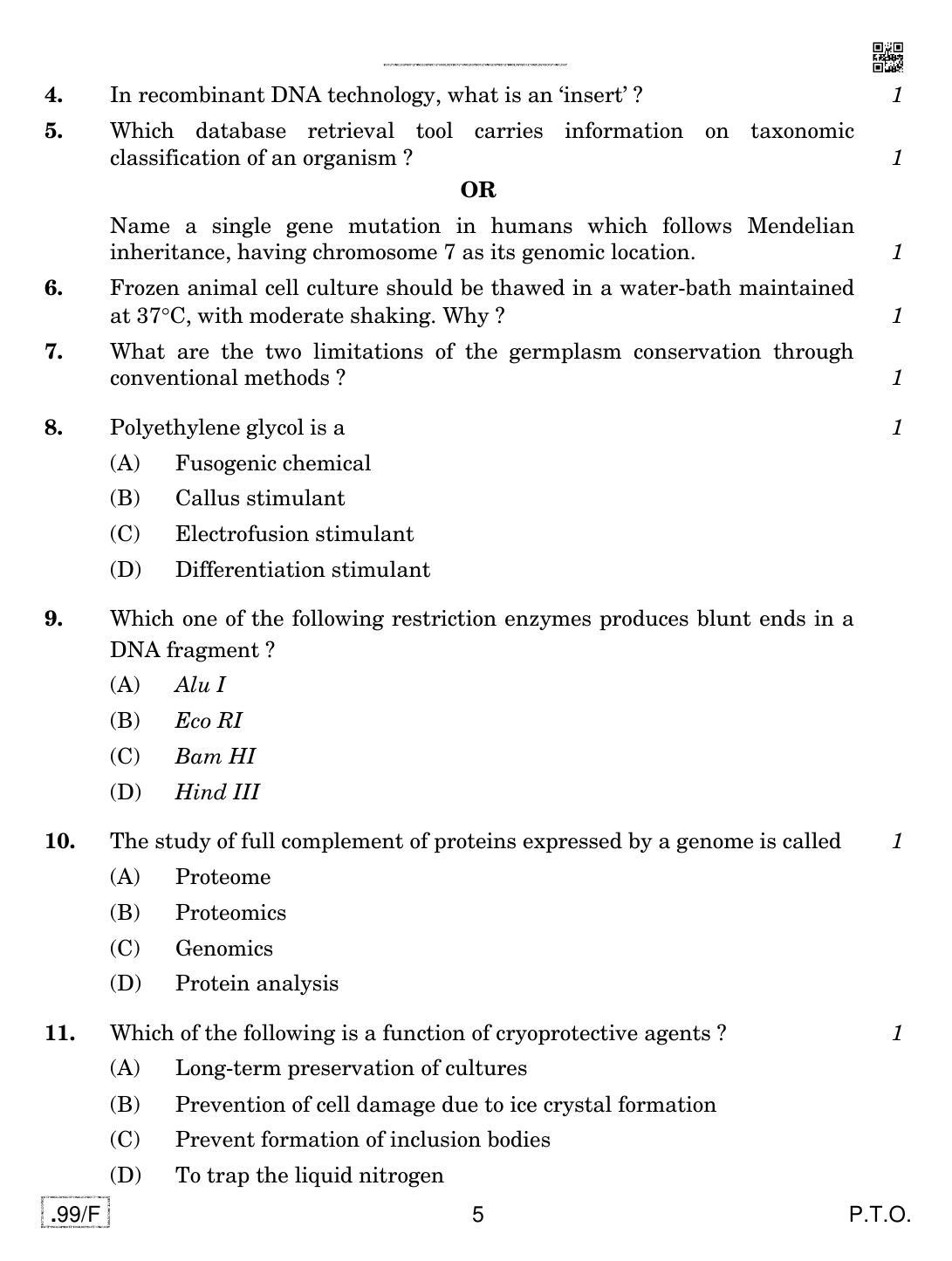 CBSE Class 12 Biotechnology 2020 Compartment Question Paper - Page 5