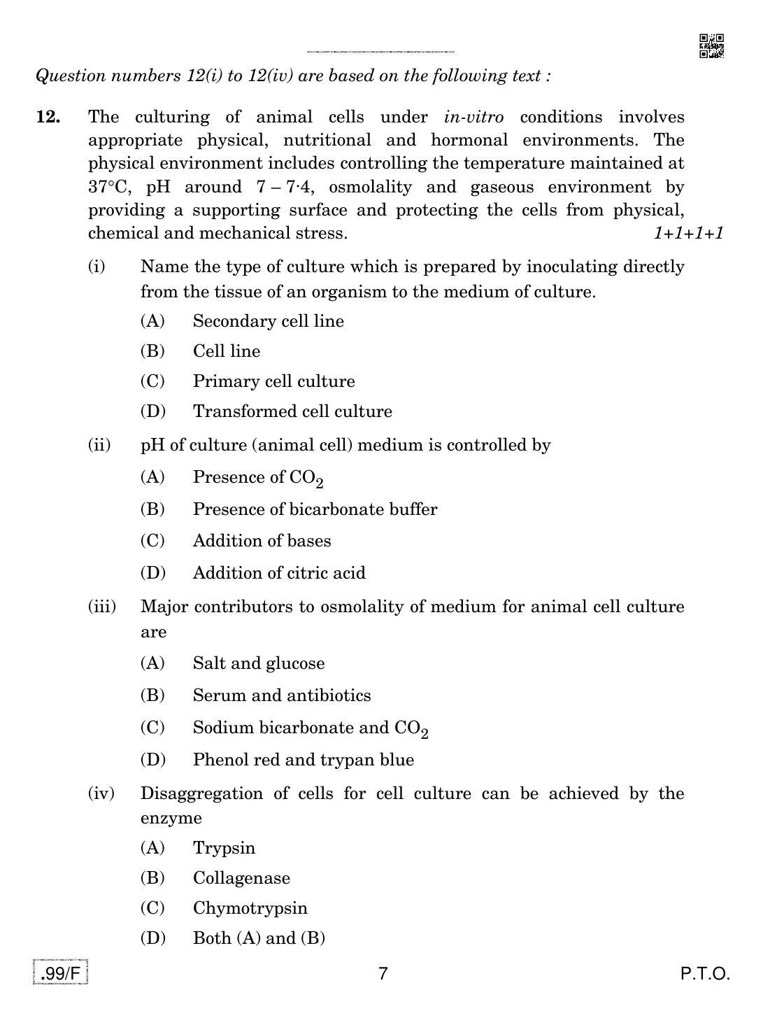 CBSE Class 12 Biotechnology 2020 Compartment Question Paper - Page 7
