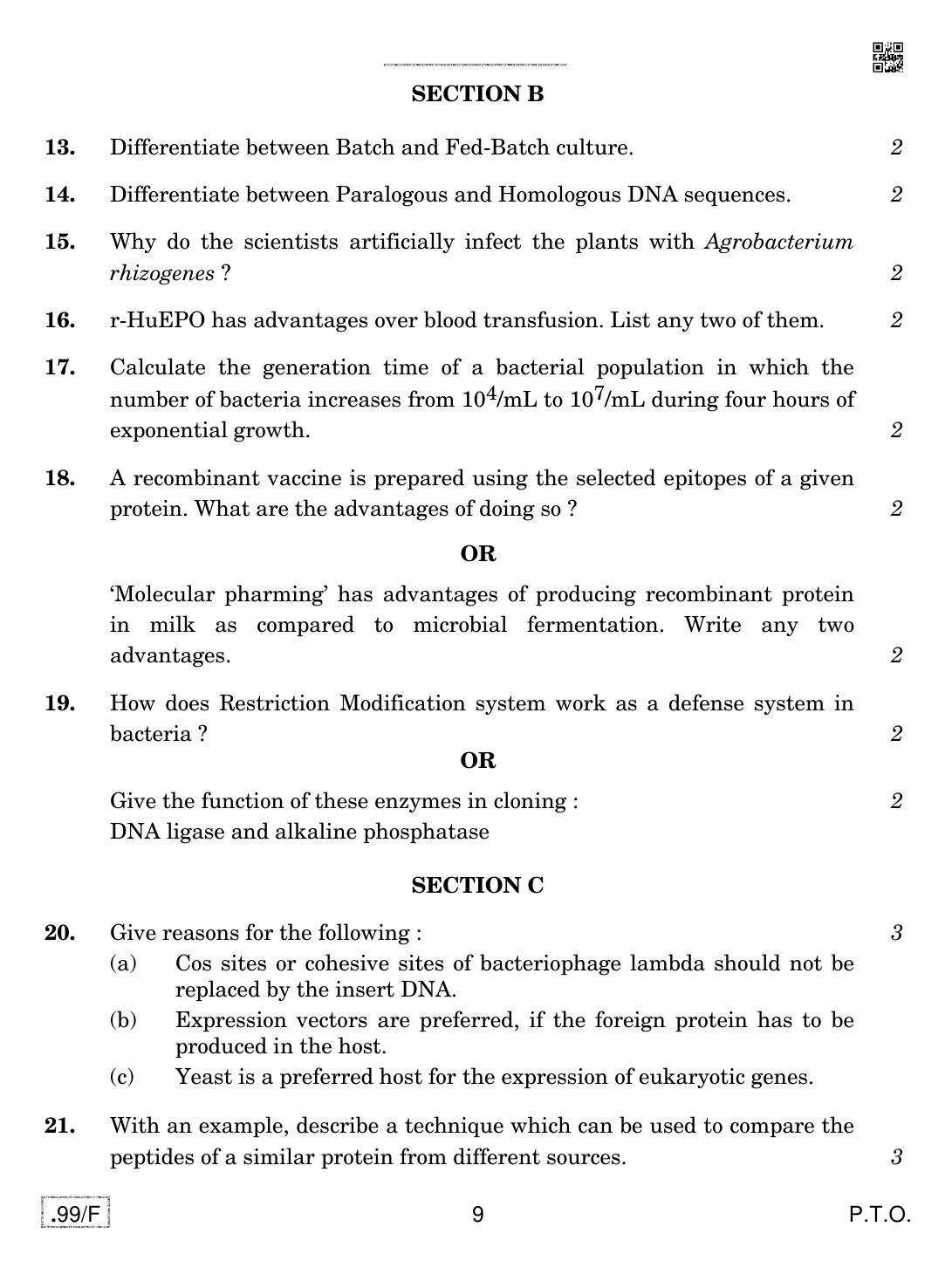 CBSE Class 12 Biotechnology 2020 Compartment Question Paper - Page 9