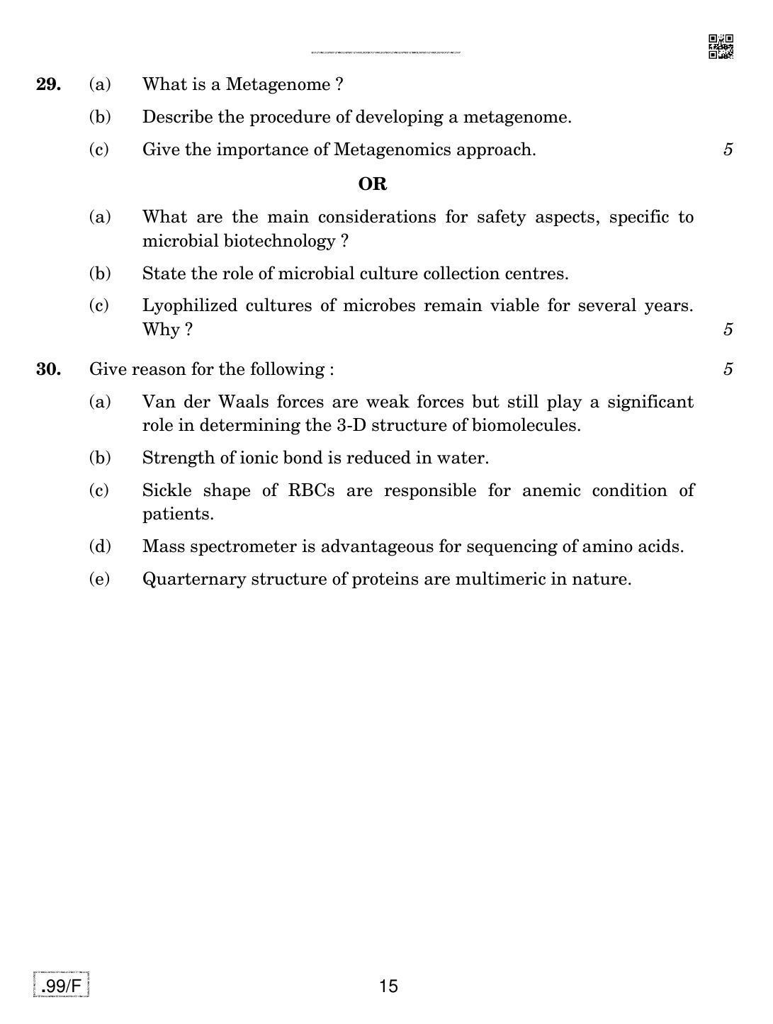 CBSE Class 12 Biotechnology 2020 Compartment Question Paper - Page 15