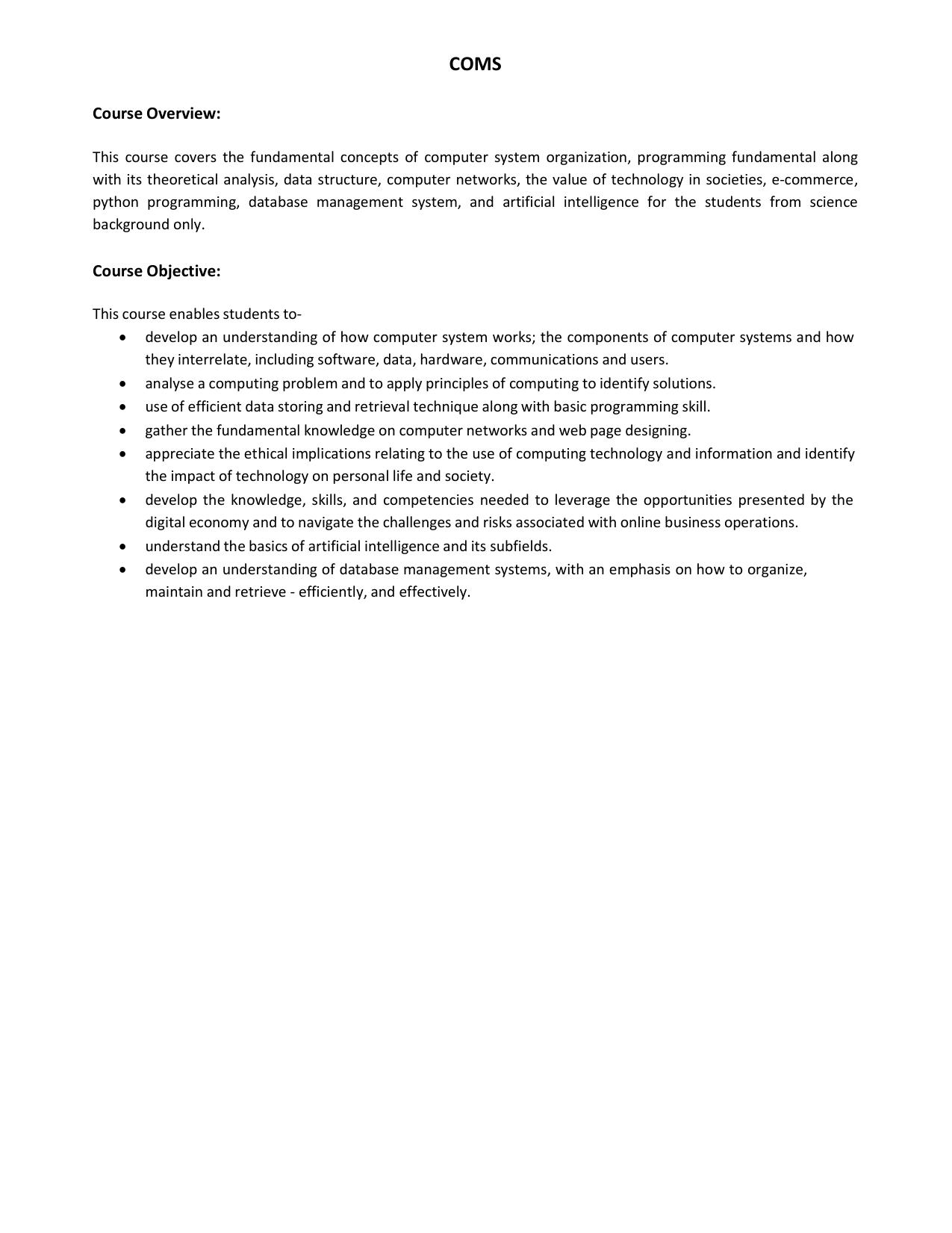 WBCHSE Class 11 & 12 Syllabus for Computer Science (COMS) (SET I) - Page 2
