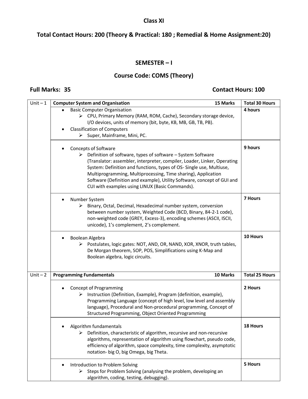 WBCHSE Class 11 & 12 Syllabus for Computer Science (COMS) (SET I) - Page 3