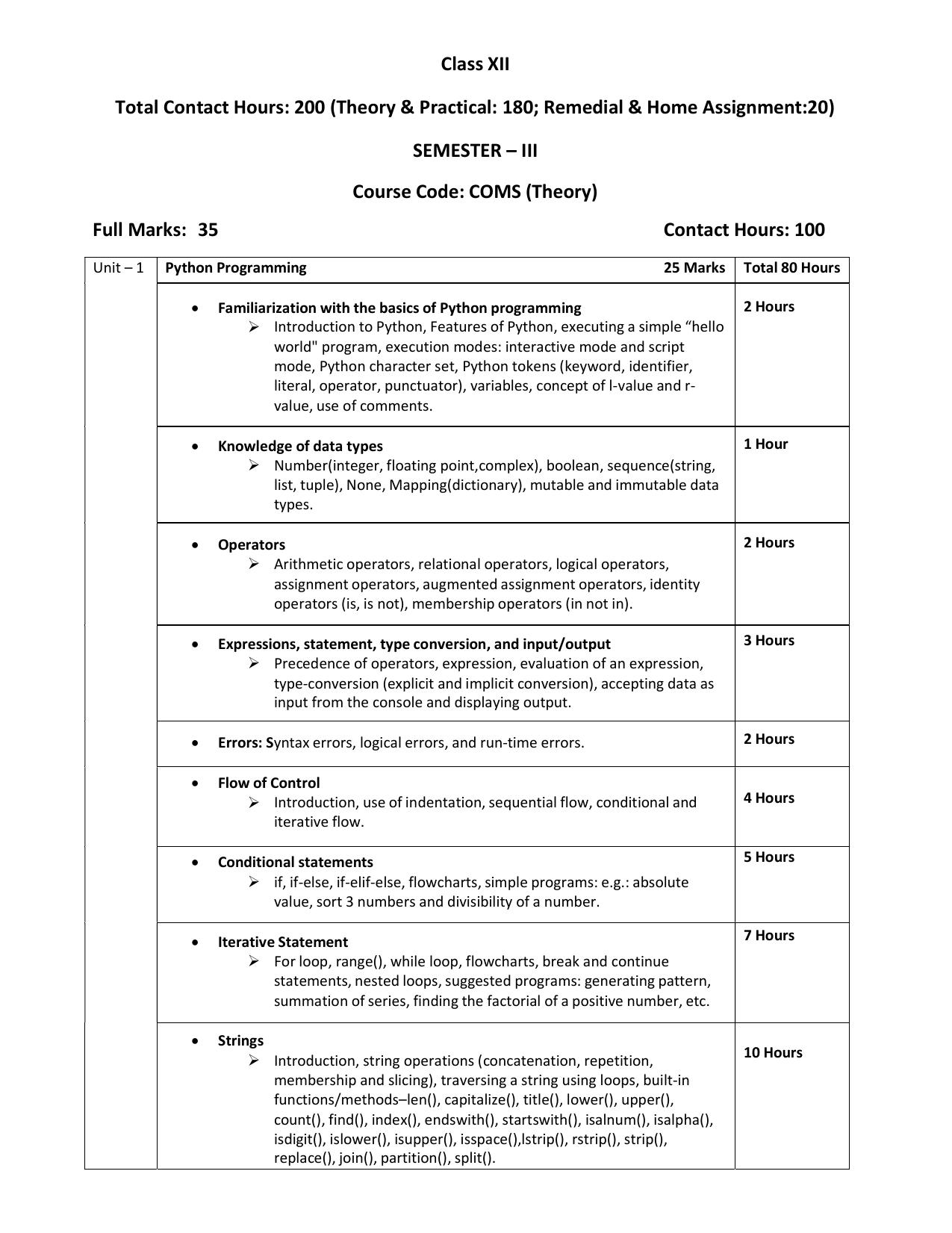 WBCHSE Class 11 & 12 Syllabus for Computer Science (COMS) (SET I) - Page 7