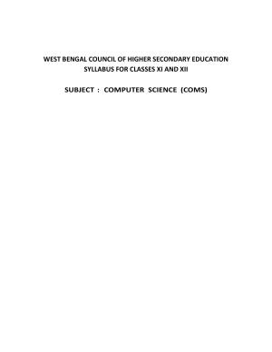 WBCHSE Class 11 & 12 Syllabus for Computer Science (COMS) (SET I)