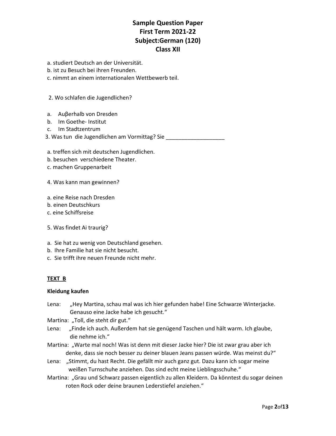CBSE Class 12th German Sample Question Paper 2021-22 - Page 2
