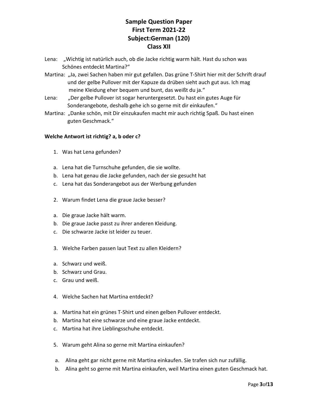 CBSE Class 12th German Sample Question Paper 2021-22 - Page 3