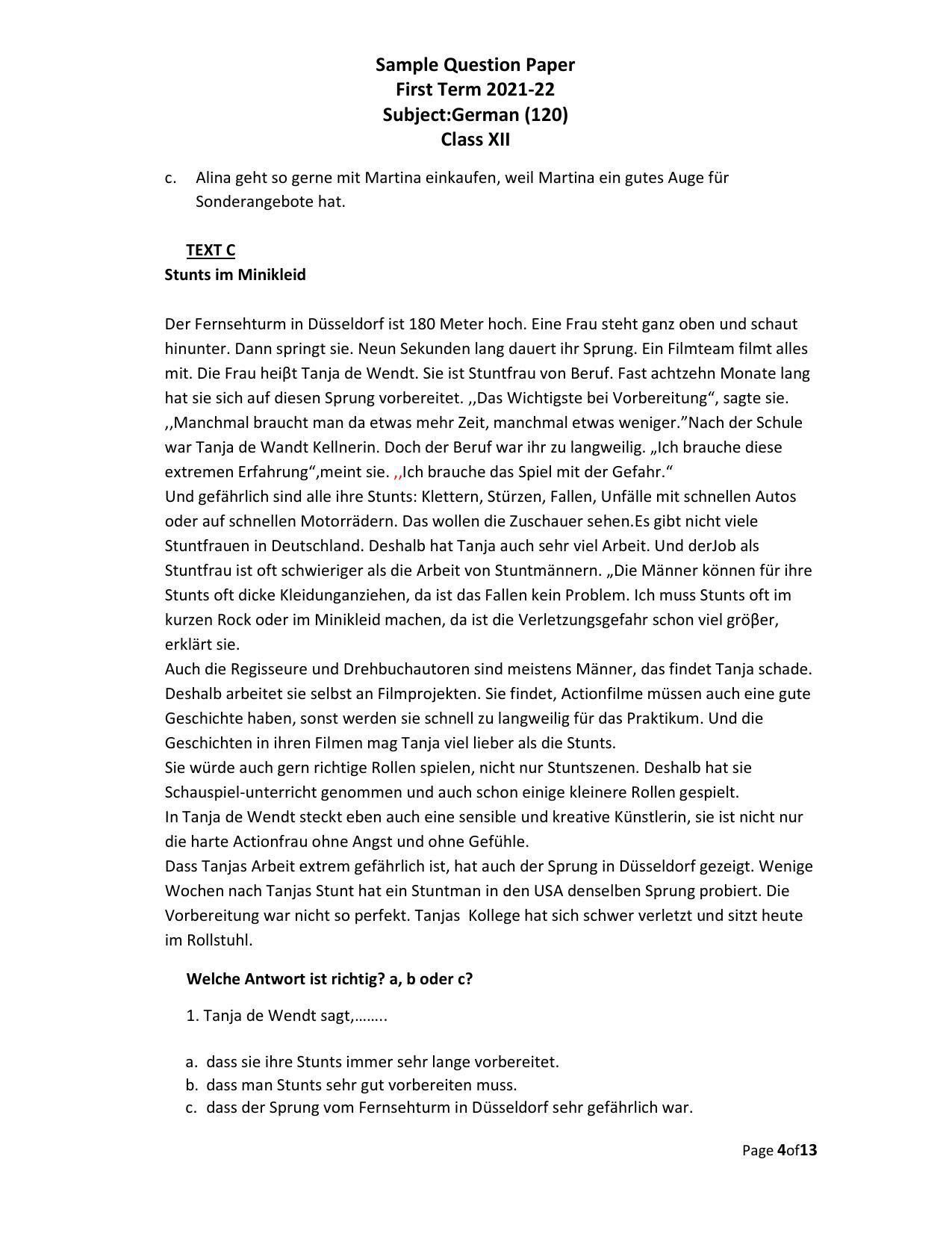 CBSE Class 12th German Sample Question Paper 2021-22 - Page 4