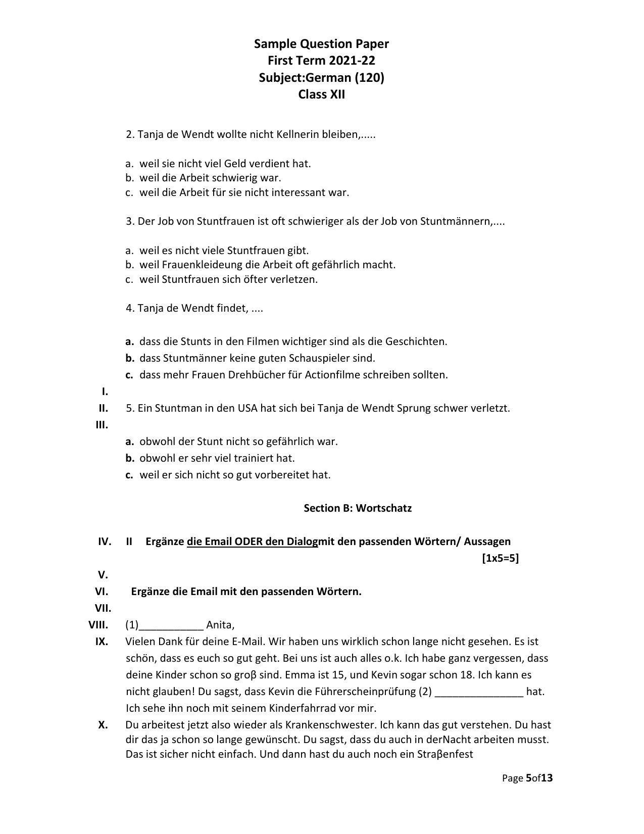 CBSE Class 12th German Sample Question Paper 2021-22 - Page 5
