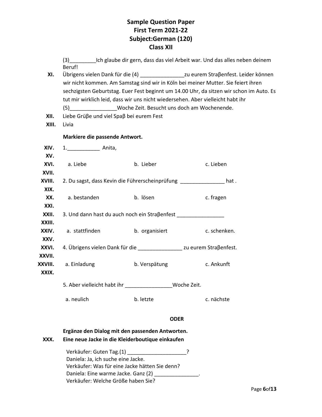 CBSE Class 12th German Sample Question Paper 2021-22 - Page 6