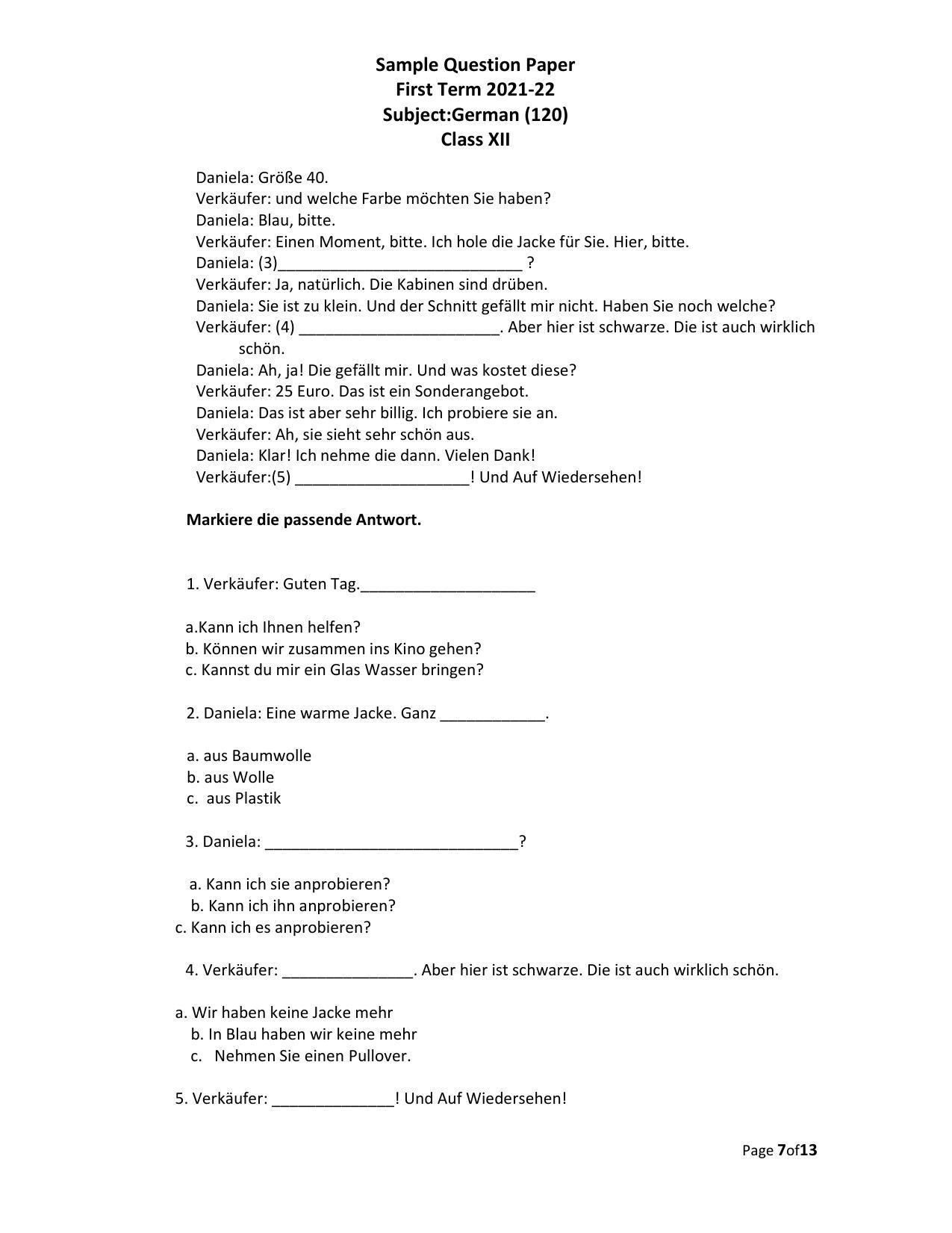 CBSE Class 12th German Sample Question Paper 2021-22 - Page 7