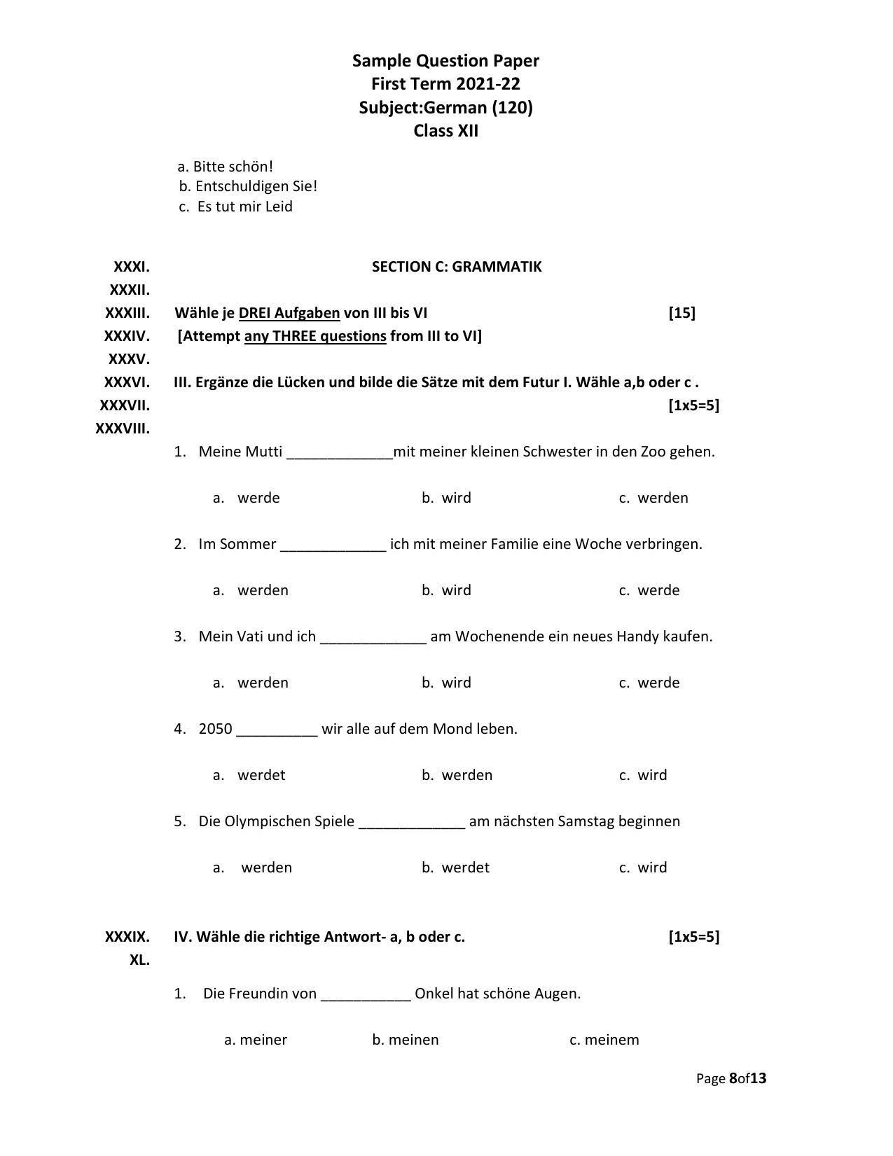 CBSE Class 12th German Sample Question Paper 2021-22 - Page 8