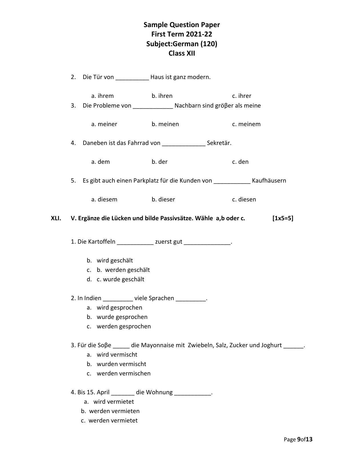 CBSE Class 12th German Sample Question Paper 2021-22 - Page 9