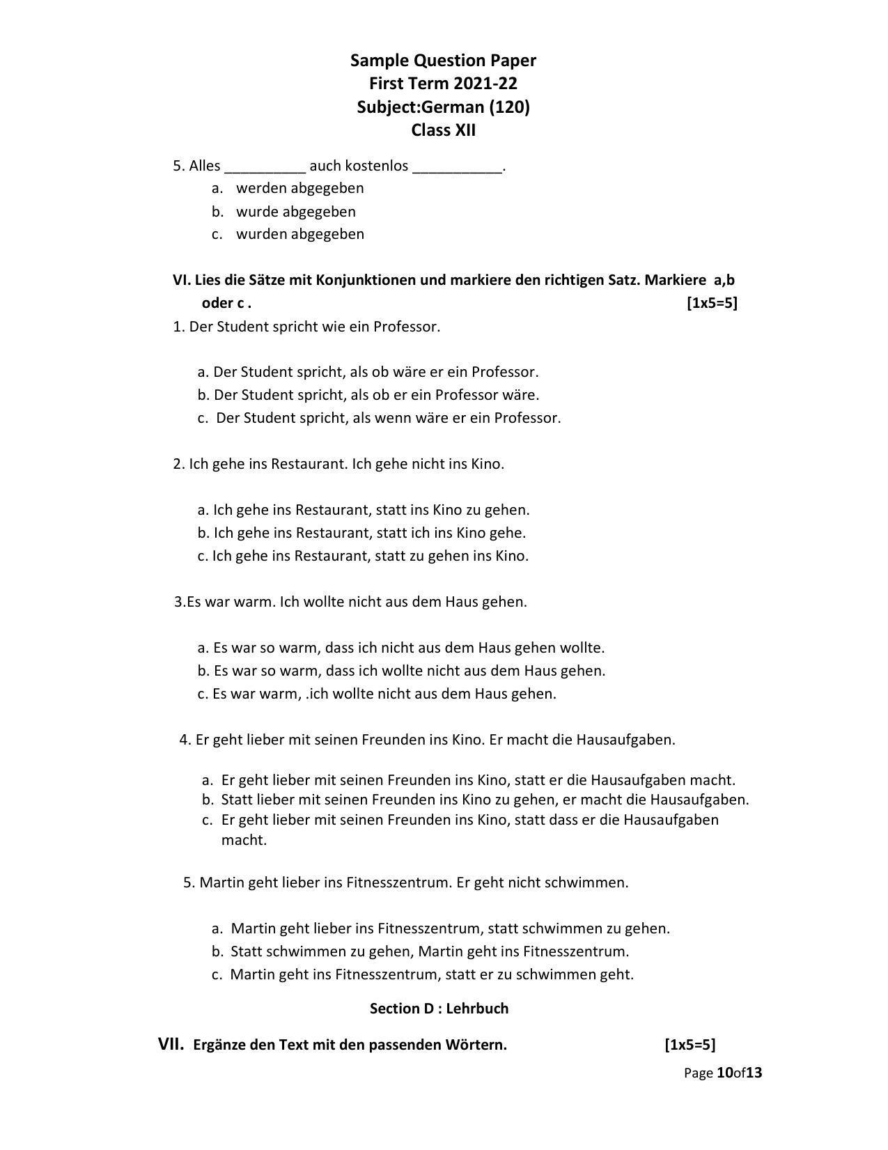 CBSE Class 12th German Sample Question Paper 2021-22 - Page 10