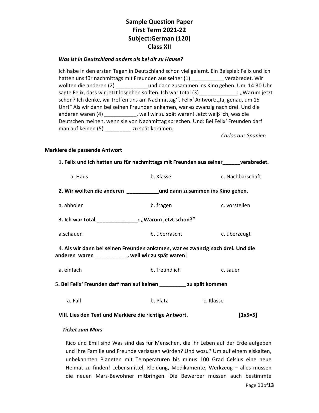 CBSE Class 12th German Sample Question Paper 2021-22 - Page 11